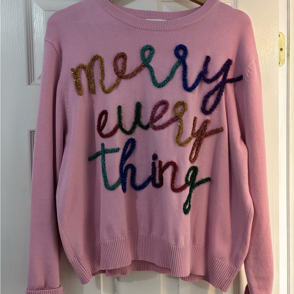 Queen of Sparkles “Merry Everything “ Pink Sweater size Medium
EUC